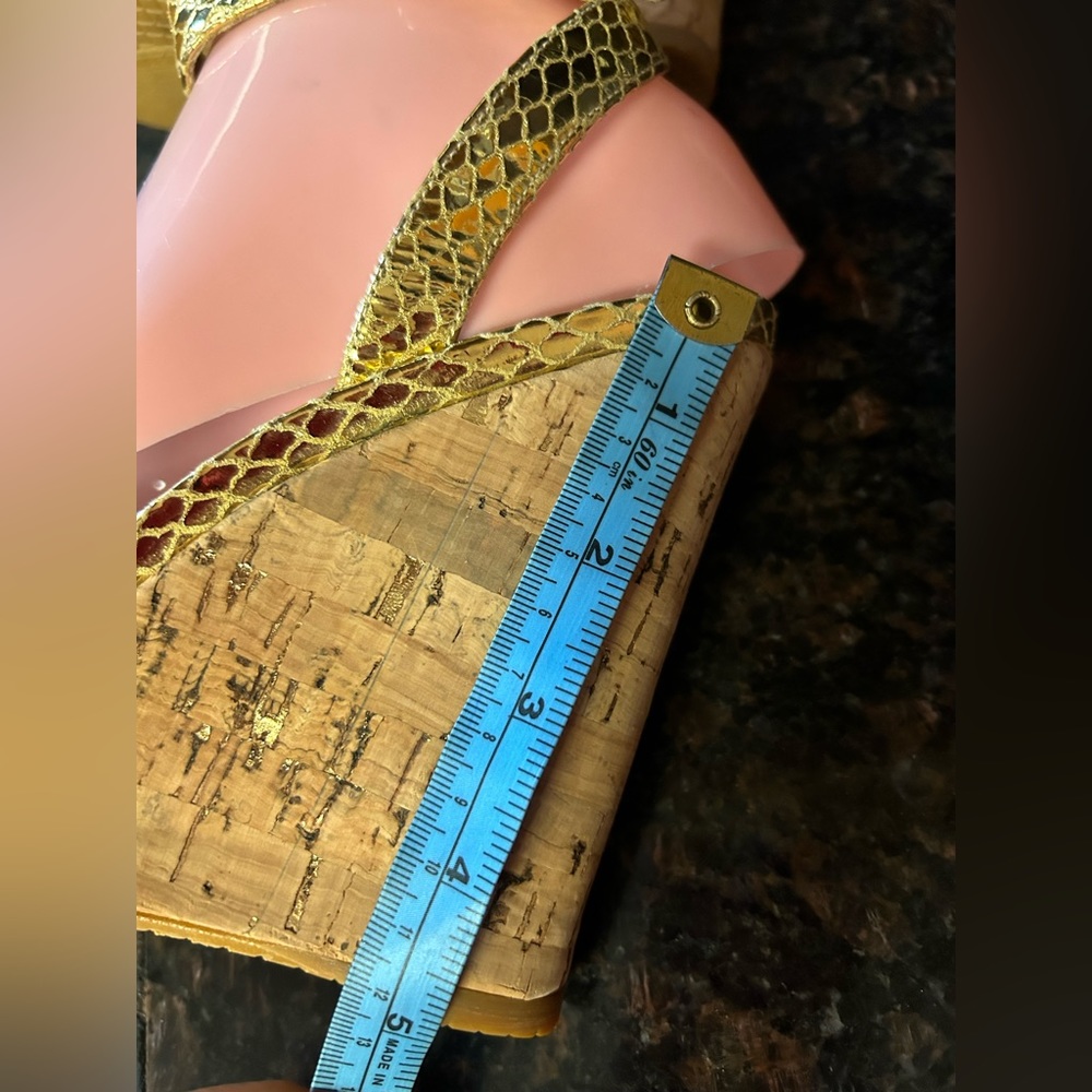 Stuart Weitzman metallic Gold snake print cork espadrilles ankle buckle strap 9 - Picture 8 of 10